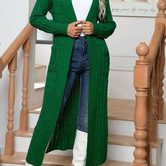 Plain Cable Knit Pockets Open Cardigan - Picture 4 of 4